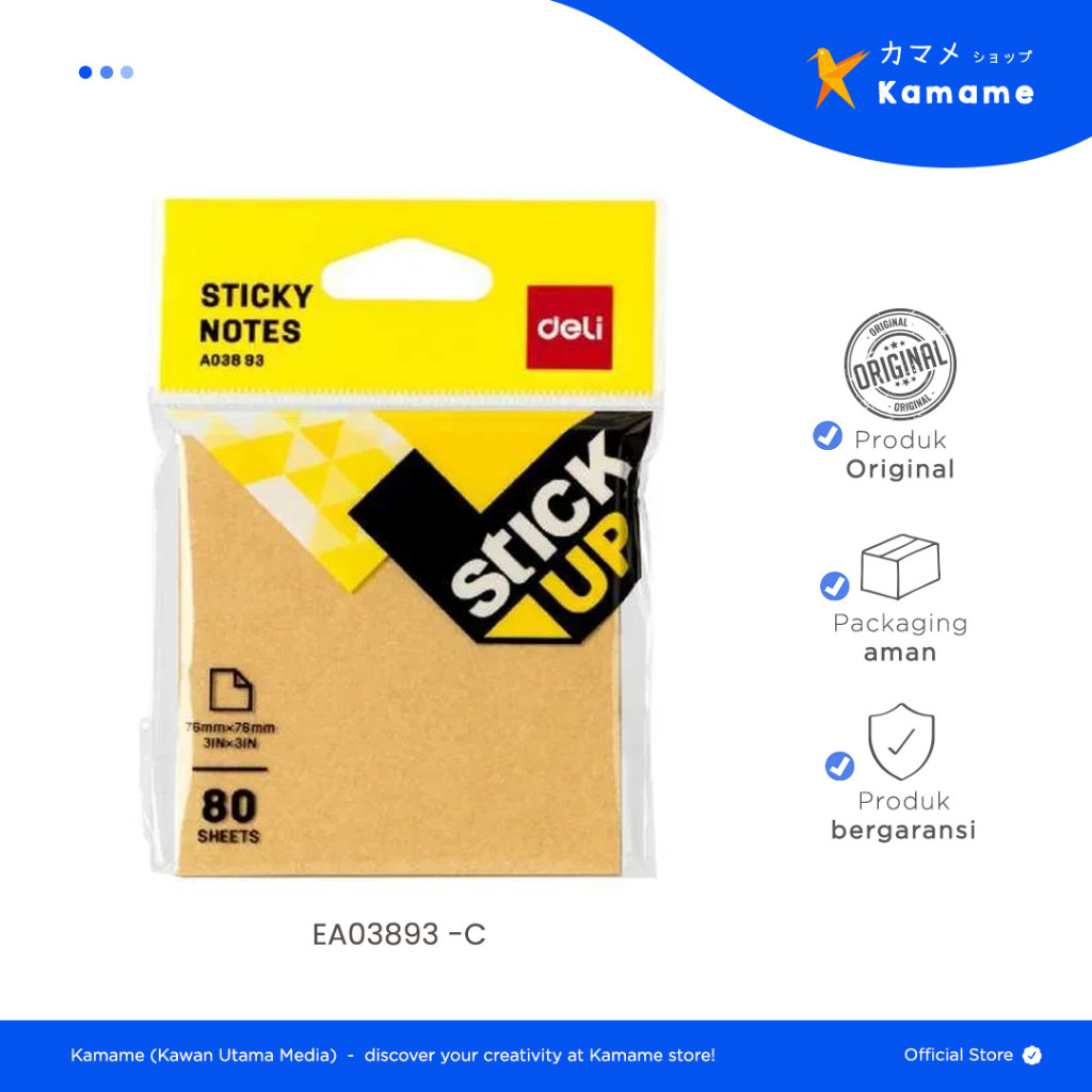 

Deli Sticky Notes - Stick Up Monochromatic/Kraft 80Lembar - A03893 / 2 PCS - Kamame