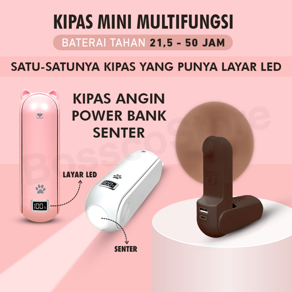 Bossco Kipas Angin Mini Portable Original 4800mAh Multifungsi Charge USB kipas angin super mini genggam kipas lipat portable mini pocket fan kipas angin kecil portable mini fan  tahan sangat lama premium kipas angin kencang