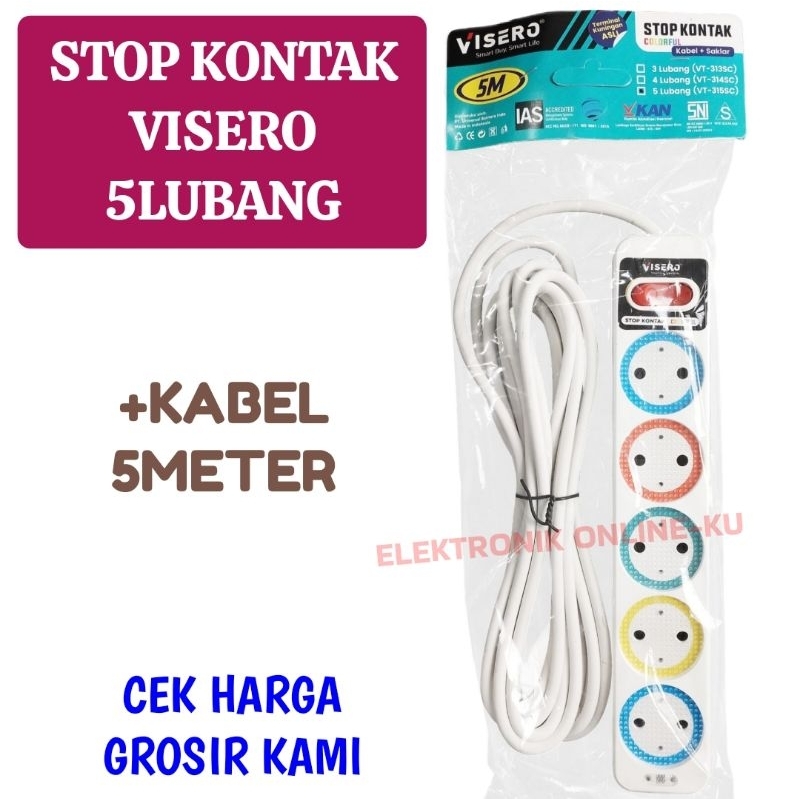 STOP KONTAK COLORFUL VISERO 5LUBANG + KABEL 5METER