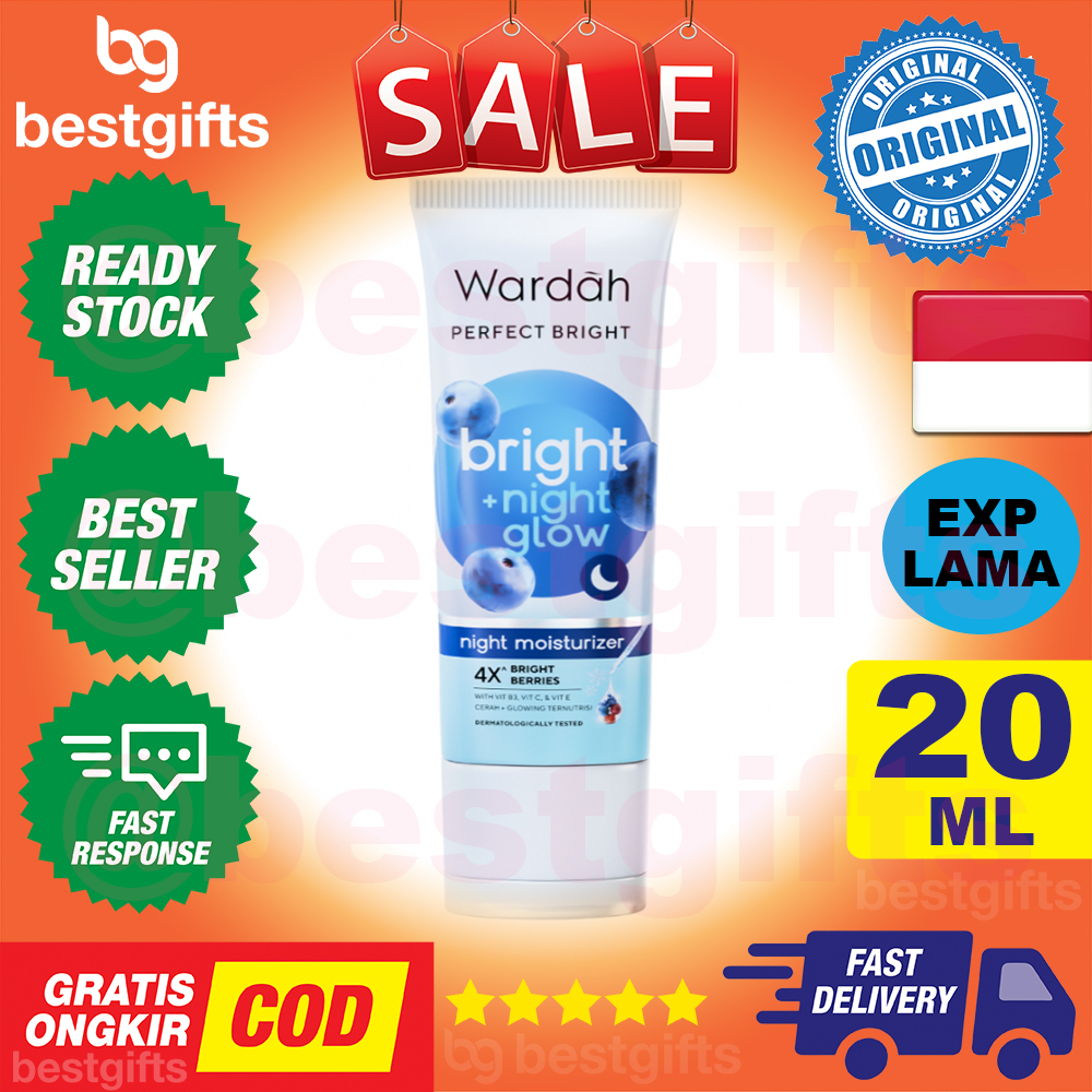 WARDAH PERFECT BRIGHT NIGHT MOISTURIZER BRIGHT + NIGHT GLOW CREAM KRIM MALAM MENUTRISI KULIT 20 ML