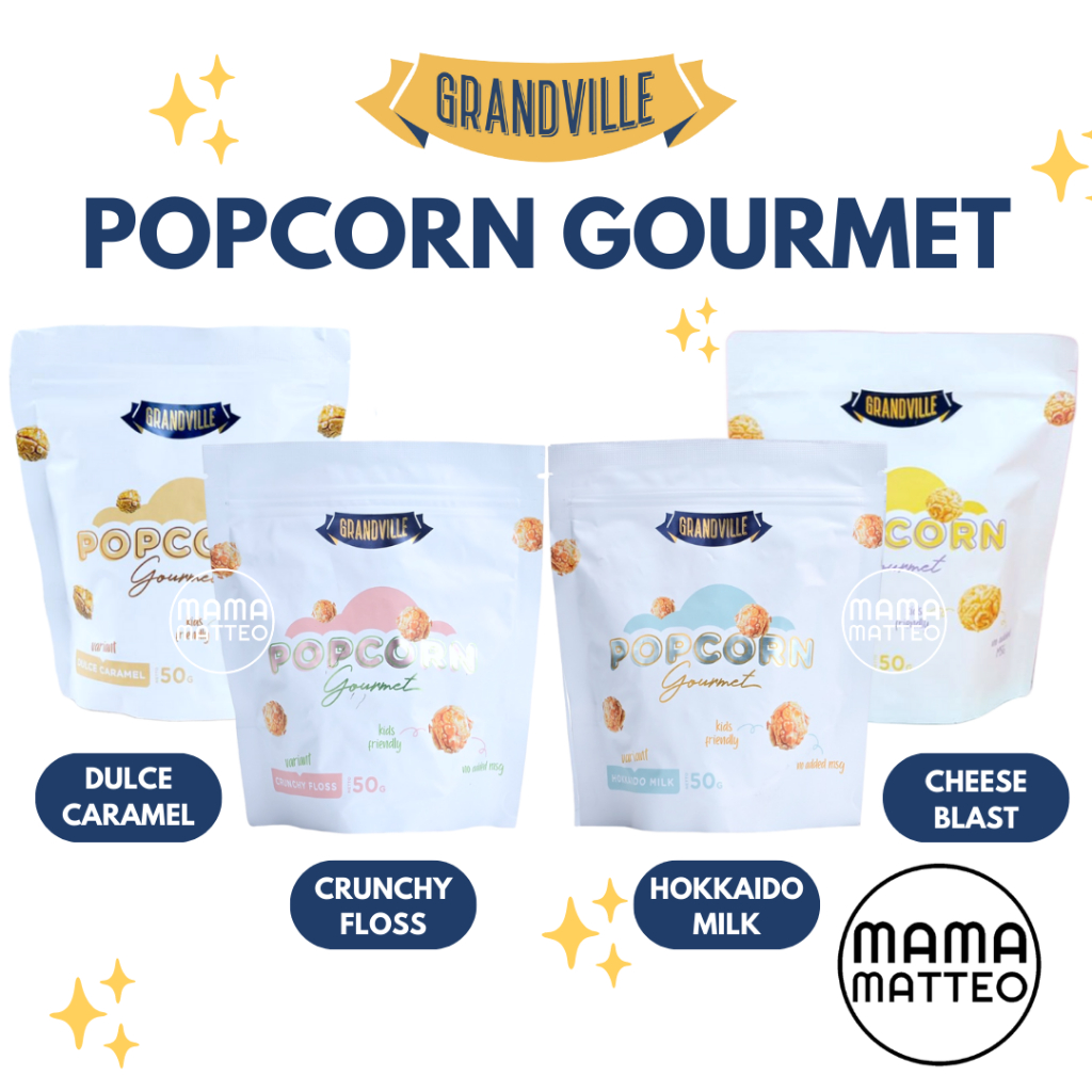 GRANDVILLE Popcorn Gourmet Rasa Crunchy Floss Hokkaido Milk Susu Cheese Keju Blast Dulce Caramel Karamel 50gr / Cemilan Snack Sehat Anak