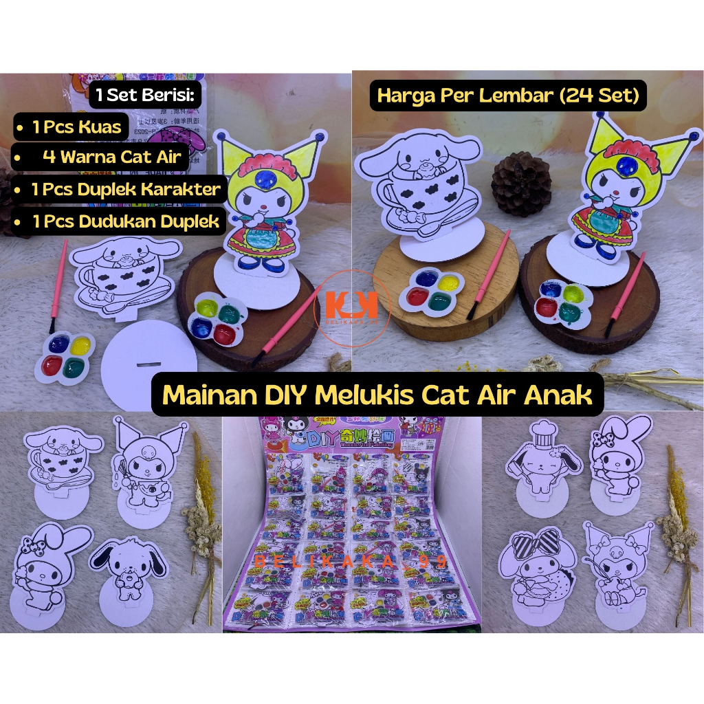 (24 SET) MAINAN DIY BELAJAR MELUKIS GAMBAR CAT AIR ANAK MOTIF SANRIO / MAINAN EDUKASI ANAK MEWARNAI DENGAN CAT AIR / DIY PAINTING KIDS / WATERCOLOR PAINTING