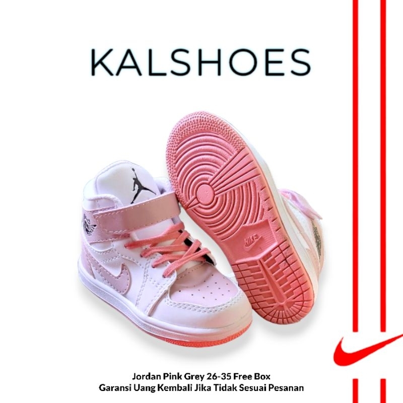 Sepatu sneaker anak import AJ Pink Grey Grade Original Premium Quality Umur 1 2 3 4 5 6 7 8 9 10 Tahun Kado Anak Sepatu Sekolah Anak sd tk balita Import