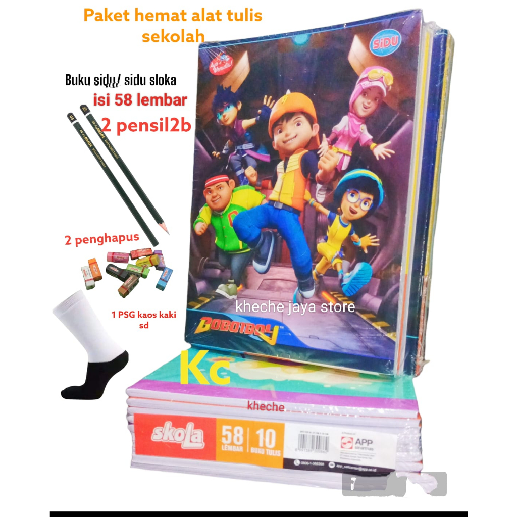 

PROMO(PAKET HEMAT ALAT TULIS) BUKU SIDU ISI 58 LEMBAR +2 PENSIL +2 PENGHAPUS+ 1PASANG KAOK KAKI SD