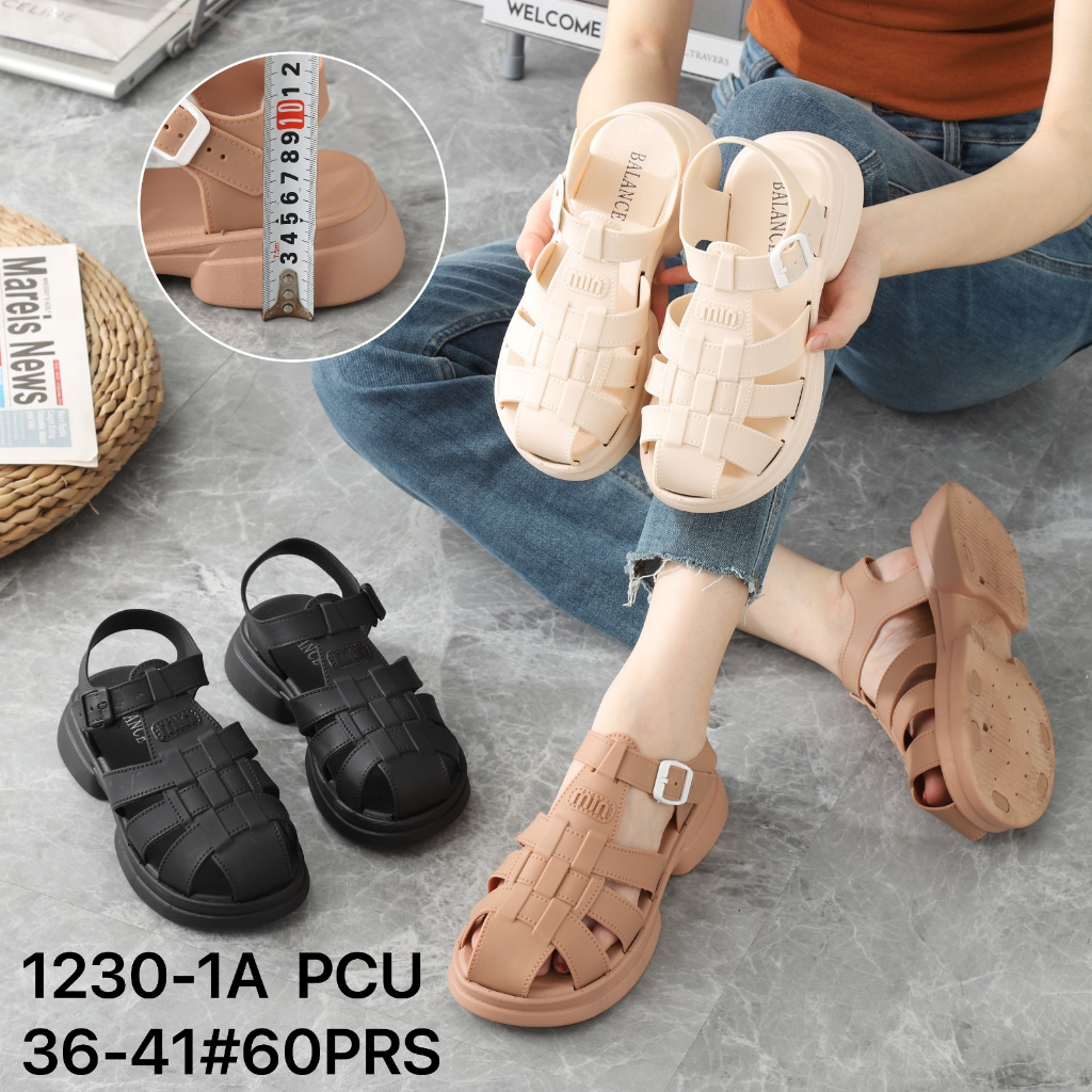 Sandal Wanita Wedges Tali Strip Fashion Import Kekinian