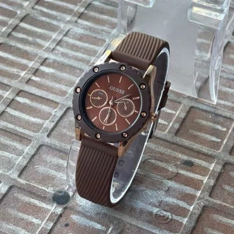 (Terima Cod)Jam Tangan Wanita Fashion Gues Crono Variasi Strap Karet/Rubber(Dikirim Jakarta)