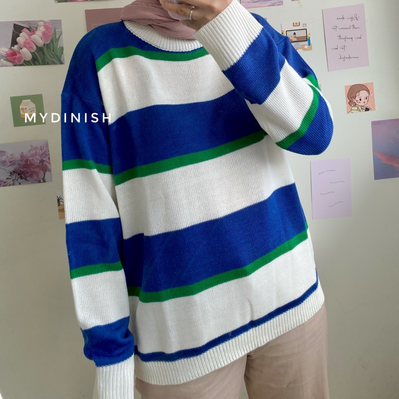 Malika Sweater Rajut Motif Blaster Korean Style Kekinian