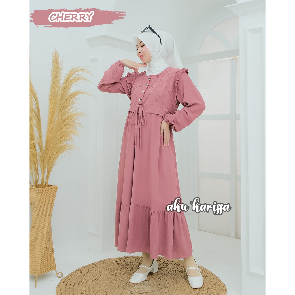 AZULA SANDRA midi dress AKU KARISSA BERLABEL TERBARU full katun kringkel itycrepe set syari babydoll serut sandra