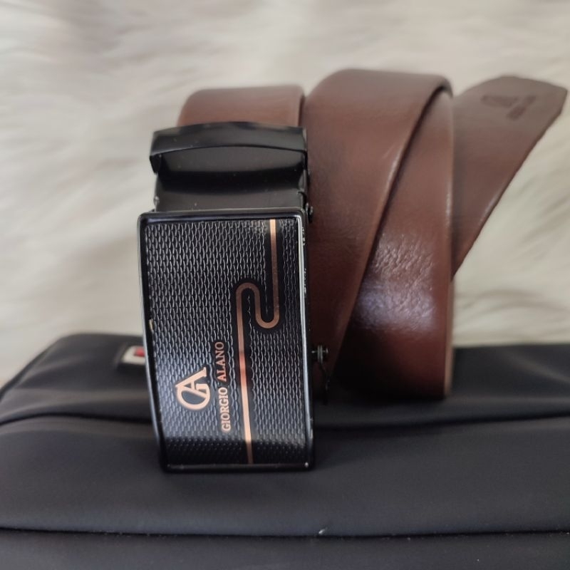 GIORGIO Alano | Spesial Brown Ikat Pinggang Pria Original | Sabuk Rell Kulit Sintetis Import