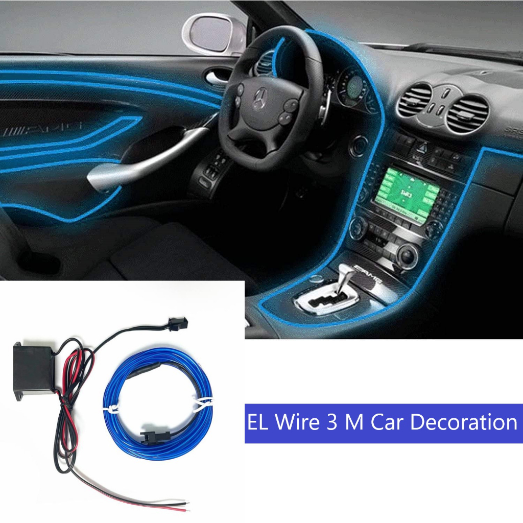 Lampu Hias Neon Car Interior EL Light DIY DC 12V 3M - STD-33 - Blue