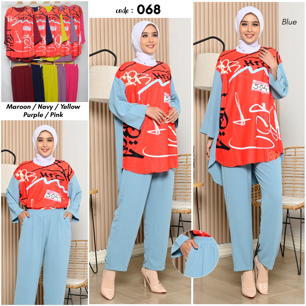 Setelan Tunik Red Crinkel Airflow Size XXL/ Set Wanita LD 120