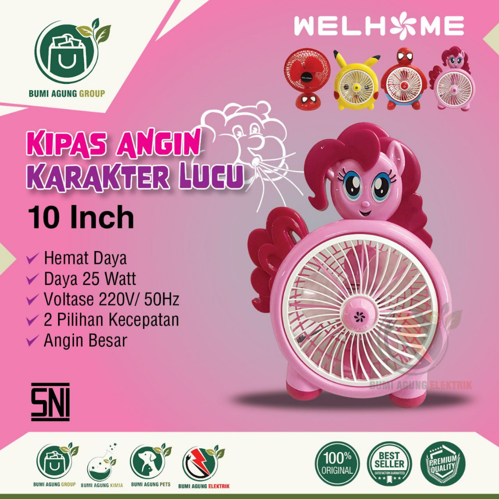 KipasAngin Karakter Kuda Pony  Portable Mini 10 inch WELHOME