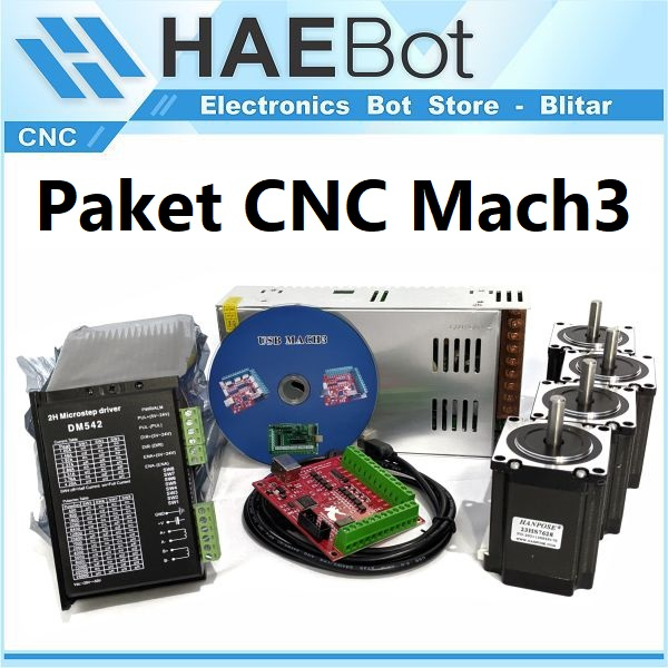 [HAEBOT] Paket CNC 4 Mach3 4Axis USB DM542 Nema 23 1.89Nm Stepper PSU Bitsensor Router Engraver Lase
