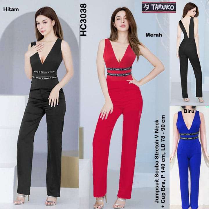 HC3038 Jumpsuit Celana Panjang Scuba Stretch / Jumpsuit Scuba / Jumpsuit Wanita / Jumpsuit Panjang / One Set Celana Panjang / Celana Wanita