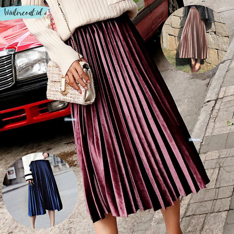 Rok plisket import bawahan wanita skirt cewek bkk korea style fashionable midi