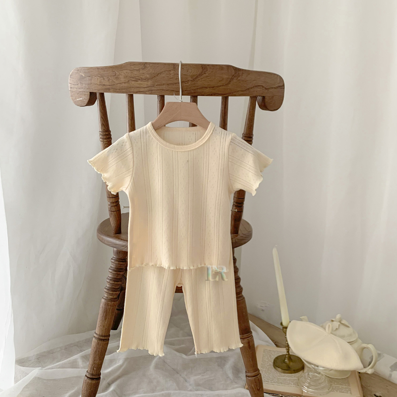 LNR Shop Setelan Anak Perempuan Baju Rumahan Lengan Celana Pendek Cocok untuk  Musim Panas Bahan Adem dan Halus Atasan Polos Warna Cantik Set Santai Piyama Baju Tidur Pajamas