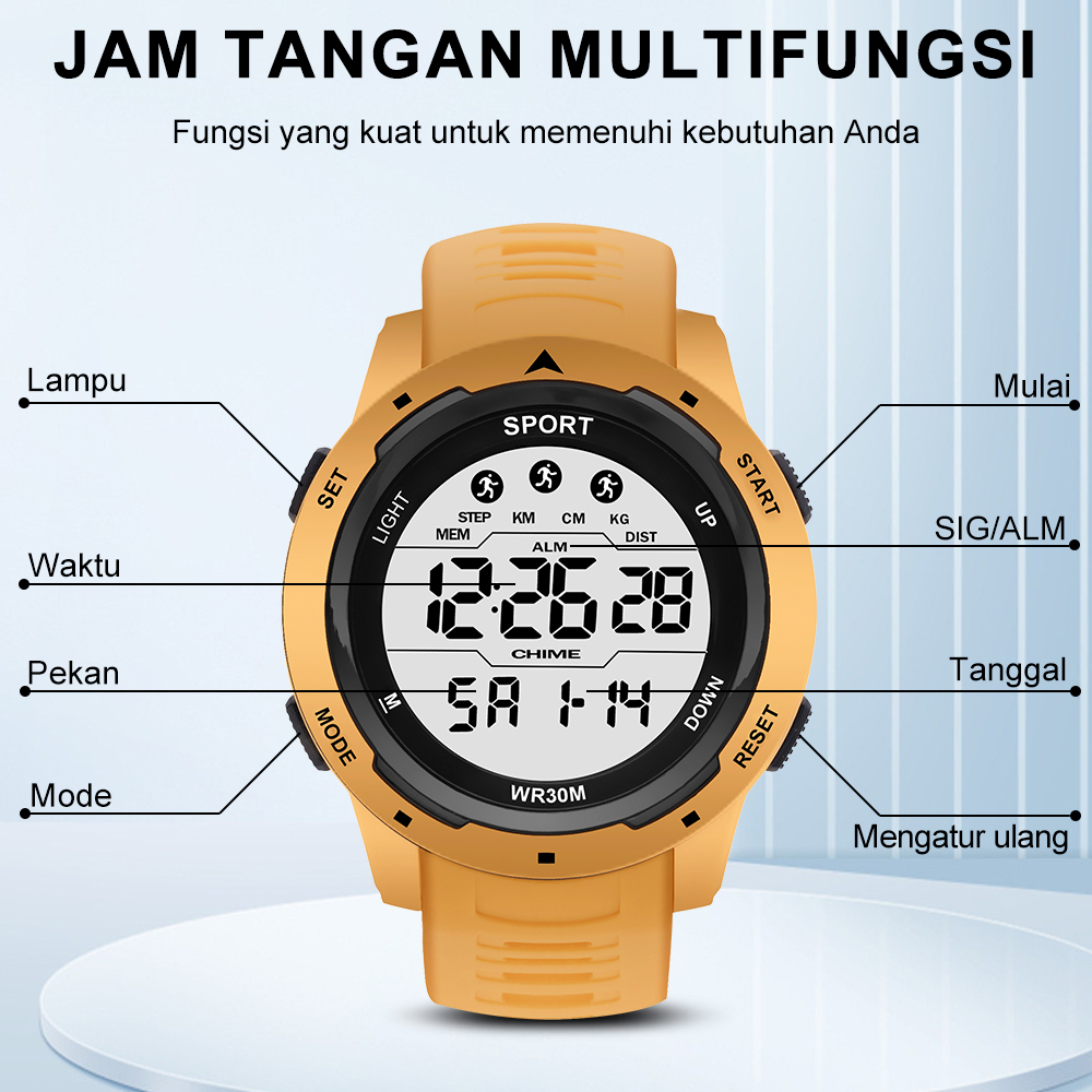 SUNLIFEX 0004 Jam Tangan Wanita Pria Sebenar dan asli Digital Tali Rubber Shockproof Kasual Anti Air Mode