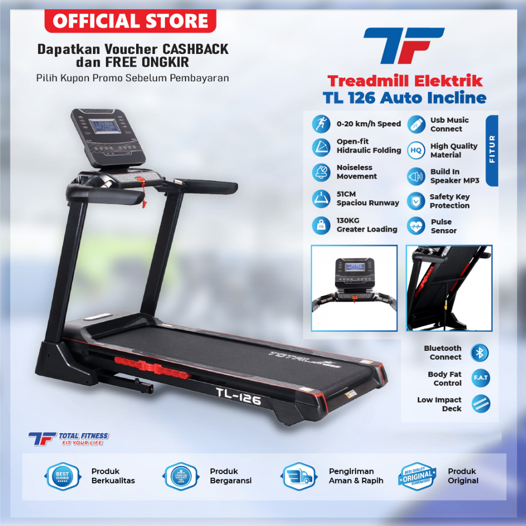 Treadmill Elektrik Total Fitness TL 126 Alat Olahraga Lari Rumahan