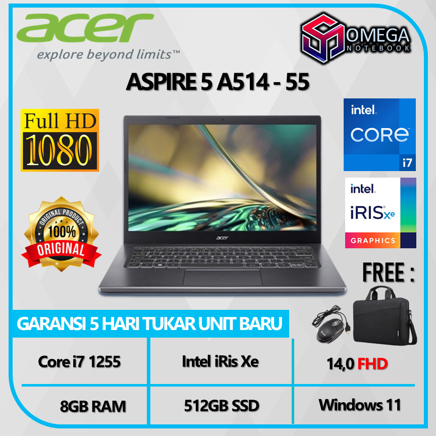 ACER ASPIRE 5 A514-55 Core i7 1255P 8GB 512SSD iRis Xe 14.0 FHD IPS Windows 11