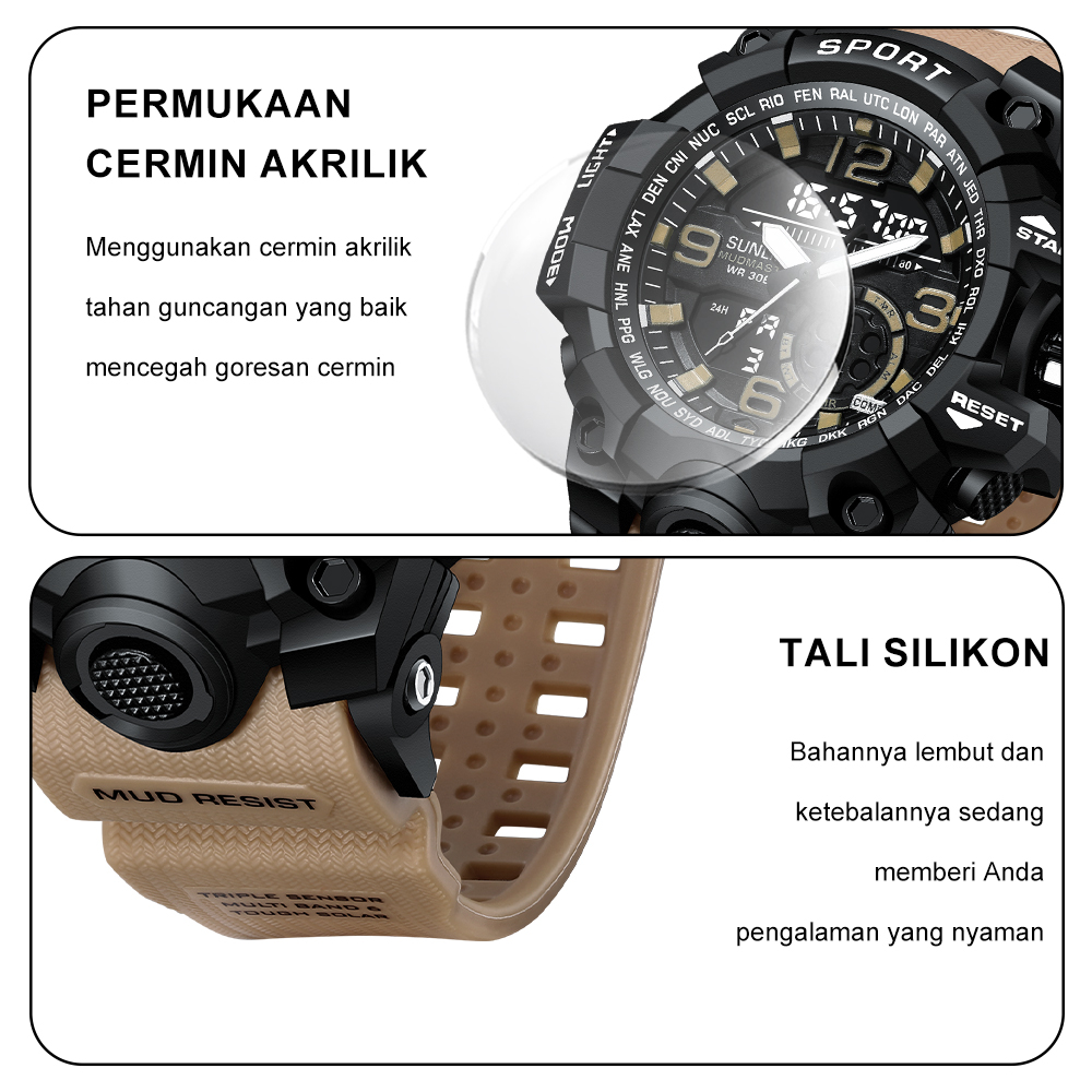 Sunlifex Jam Tangan Pria D002 Original Olahraga Jam Digital Multifungsi Tali Silikon Jam Tangan Cowok-8