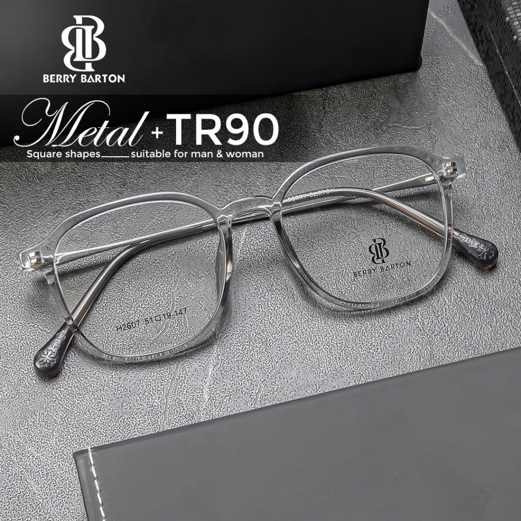 Berrybarton Kacamata Retro Segi Empat Metal TR Lensa Minus Anti Radiasi Bluecromic Pria Wanita 2607