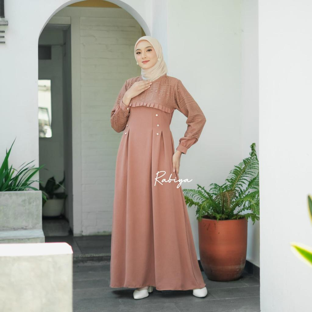 Gamis Brukat Malika Bahan Cringkle Air Flow Ukuran Jumbo LD UP TO 140cm