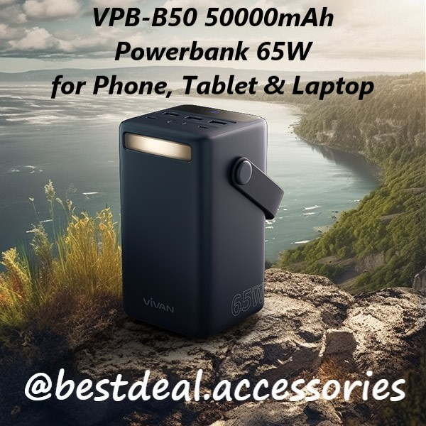 Vivan VPB-B50 50000mAh PD 65W Big Powerbank Laptop Macbook Flashlight