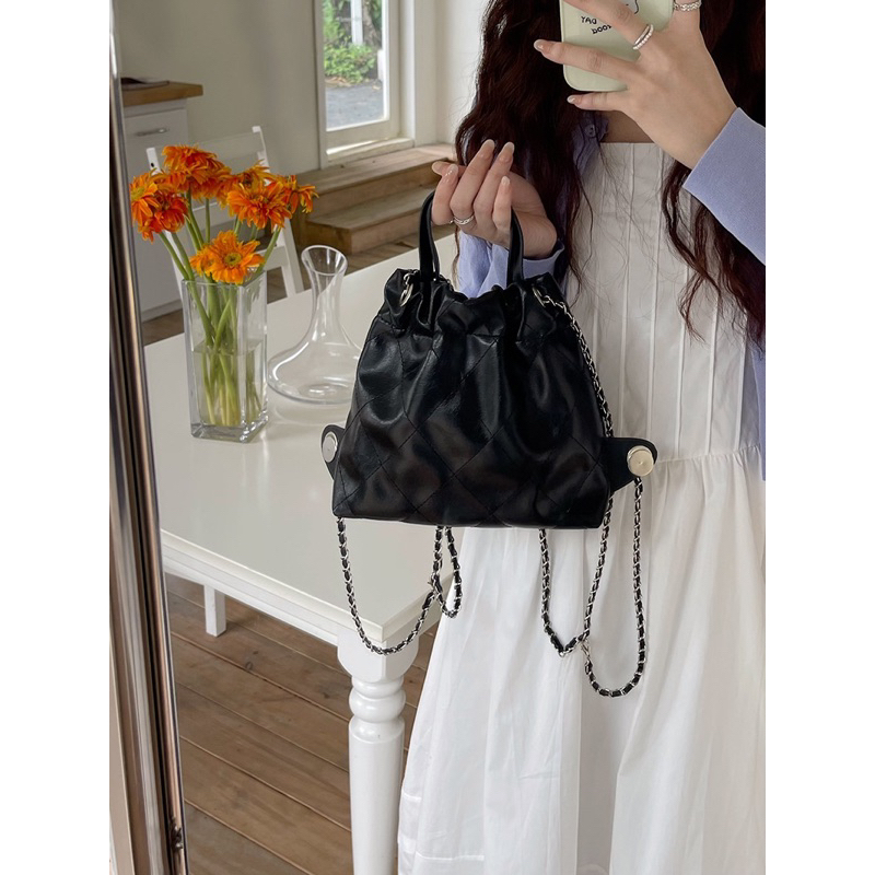 Tas Serut Kulit Wanita Tas Cewek Gendong Rantai Kecil Rhombic Backpack GC 8683