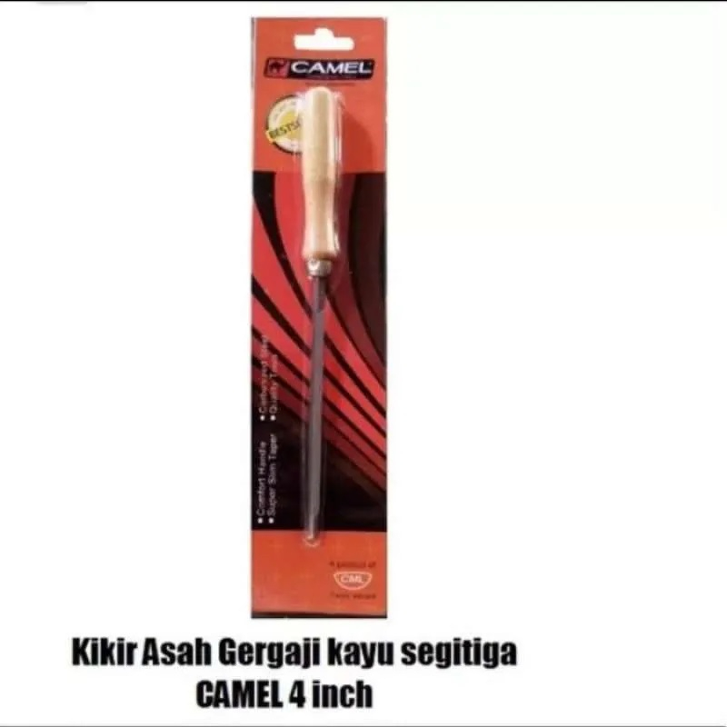 Kikir Gergaji Segitiga 4 Inch Gagang Kayu Pengasah Asahan Slim Taper Asah