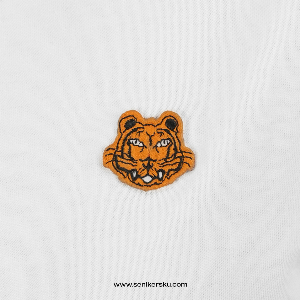 Kenzo Mini Tiger Embroidered Gold White Tee