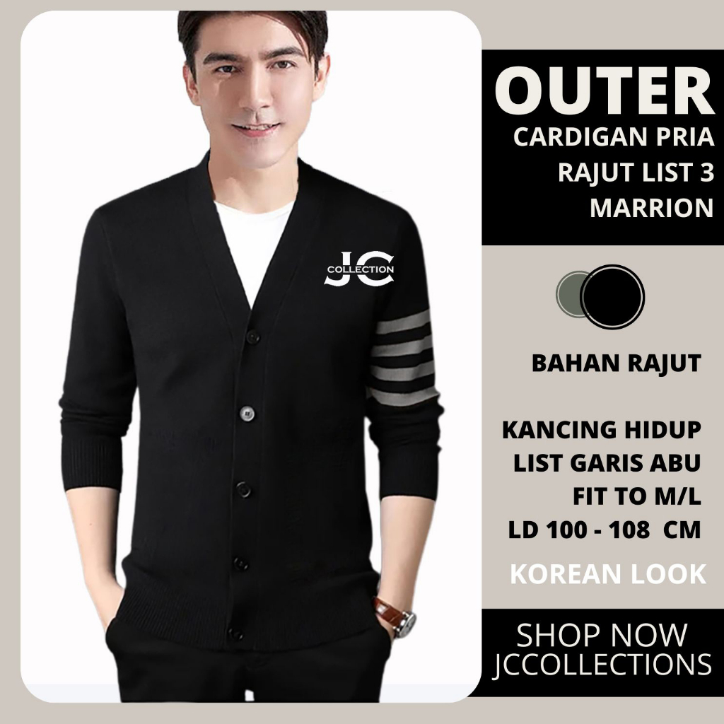 Outer Kardigan Cowok Variasi List Abu Marrion / Cardigan Rajut Pria Korean Look Variasi Garis JCCollections