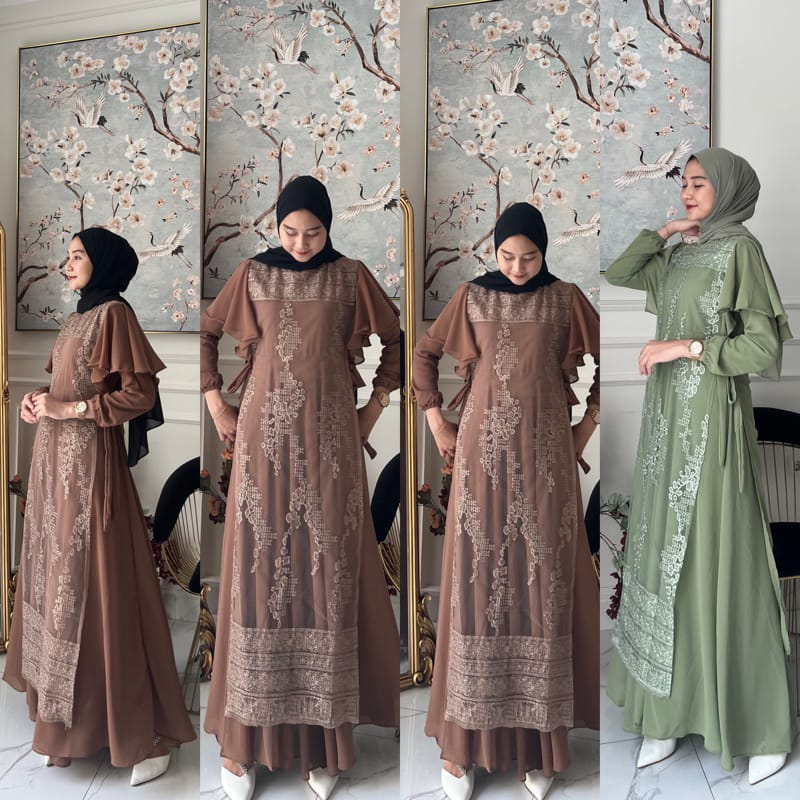 Lady Dress Gamis Brukat Kondangan/ Prewedding Dress Remaja/ Baju Pesta Wanita Muslim/ Gamis Outer Set/ Outfit Wanita Kekinian