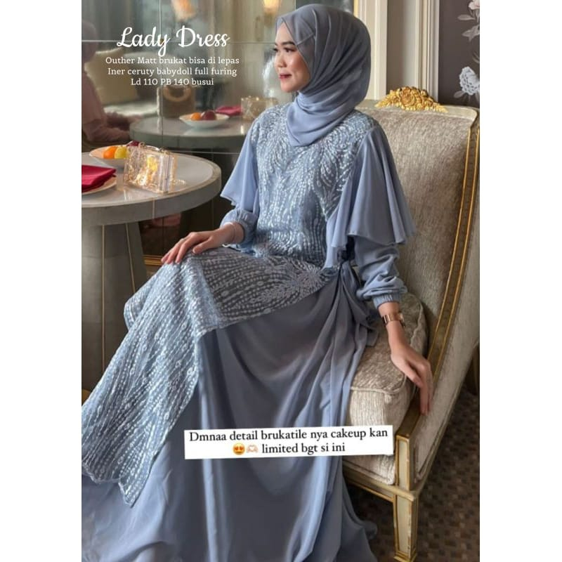 Lady Dress Gamis Brukat Kondangan/ Prewedding Dress Remaja/ Baju Pesta Wanita Muslim/ Gamis Outer Set/ Outfit Wanita Kekinian