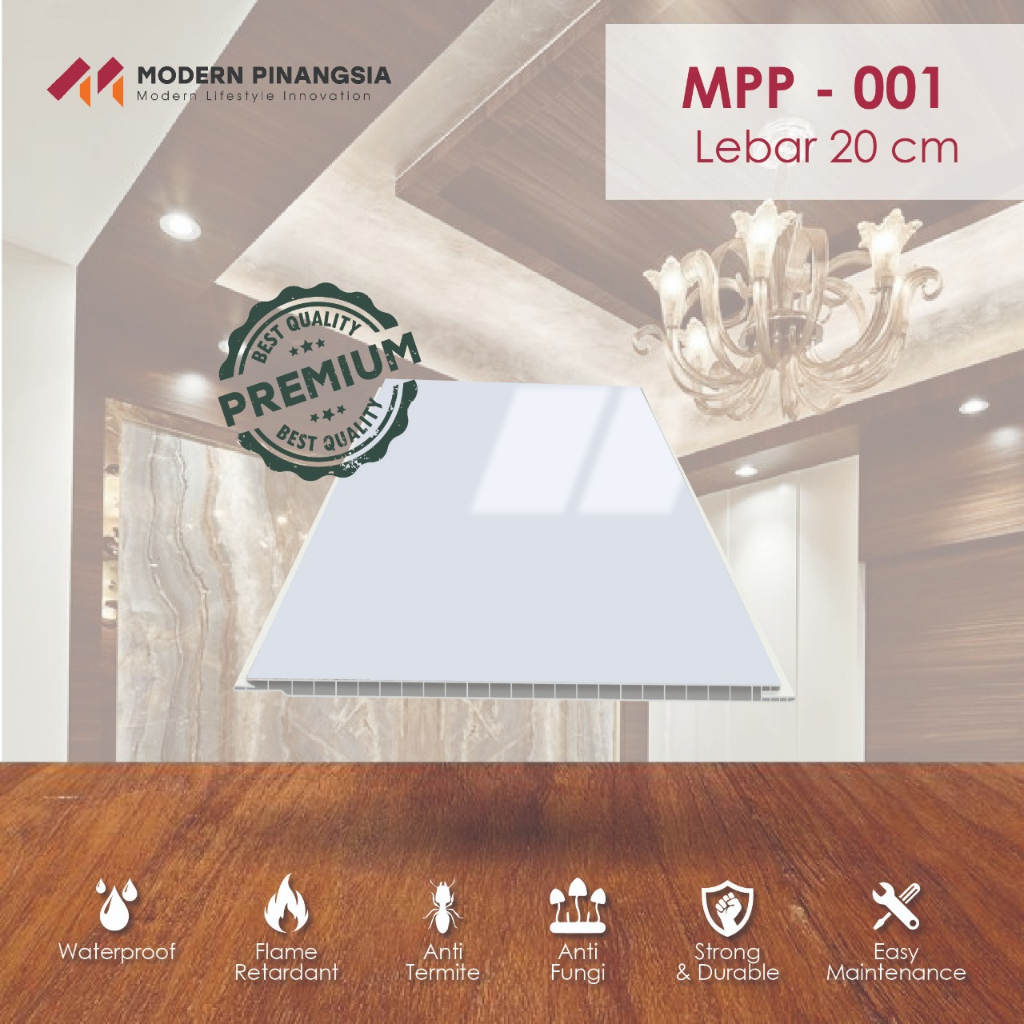 Plafon PVC Tipe MPP-001 / Modern Plafon / Putih Polos Glossy