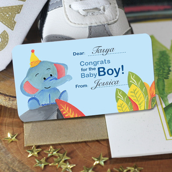 

hang tag newborn baby boy gift card hangtag kado lahiran anak laki cute elephant