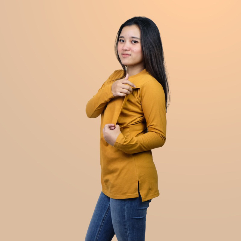 Kaos menyusui bukaan kanan kiri friendly baju busui lengan panjang bahan kaos cotton combed