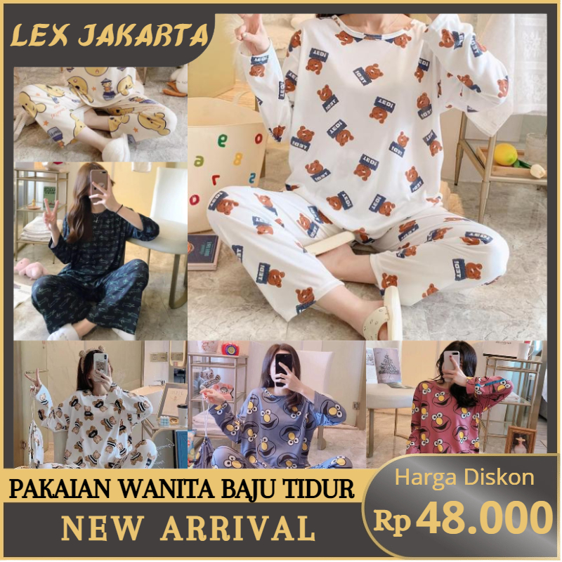 LEXJAKARTA B13 - PAKAIAN WANITA BAJU TIDUR WANITA PIYAMA SET LENGAN PANJANG CELANA PANJANG PAKAIAN RUMAH WANITA IMPORT