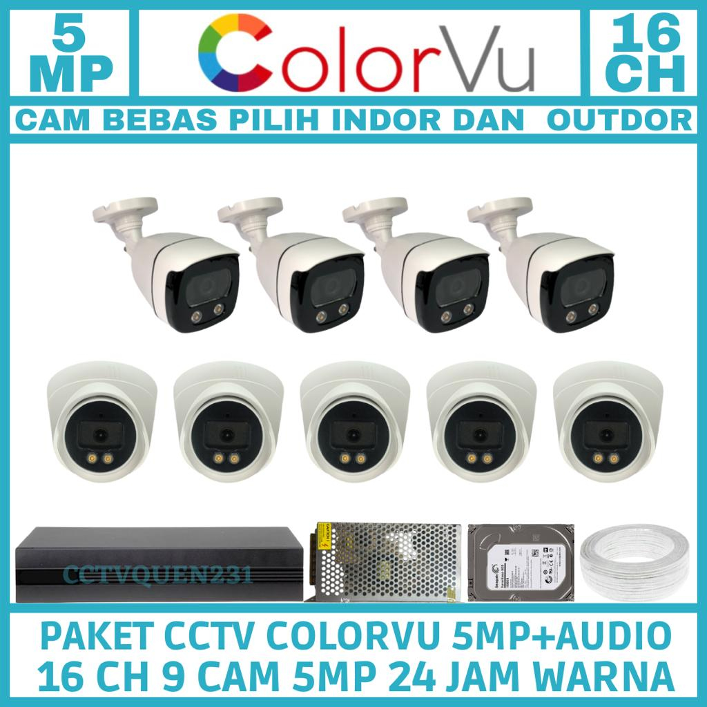 PAKET CCTV COLORVU 5MP 16 CHANNEL 9 KAMERA TURBO HD 1080P IR SONY KOMPLIT TINGGAL PASANG