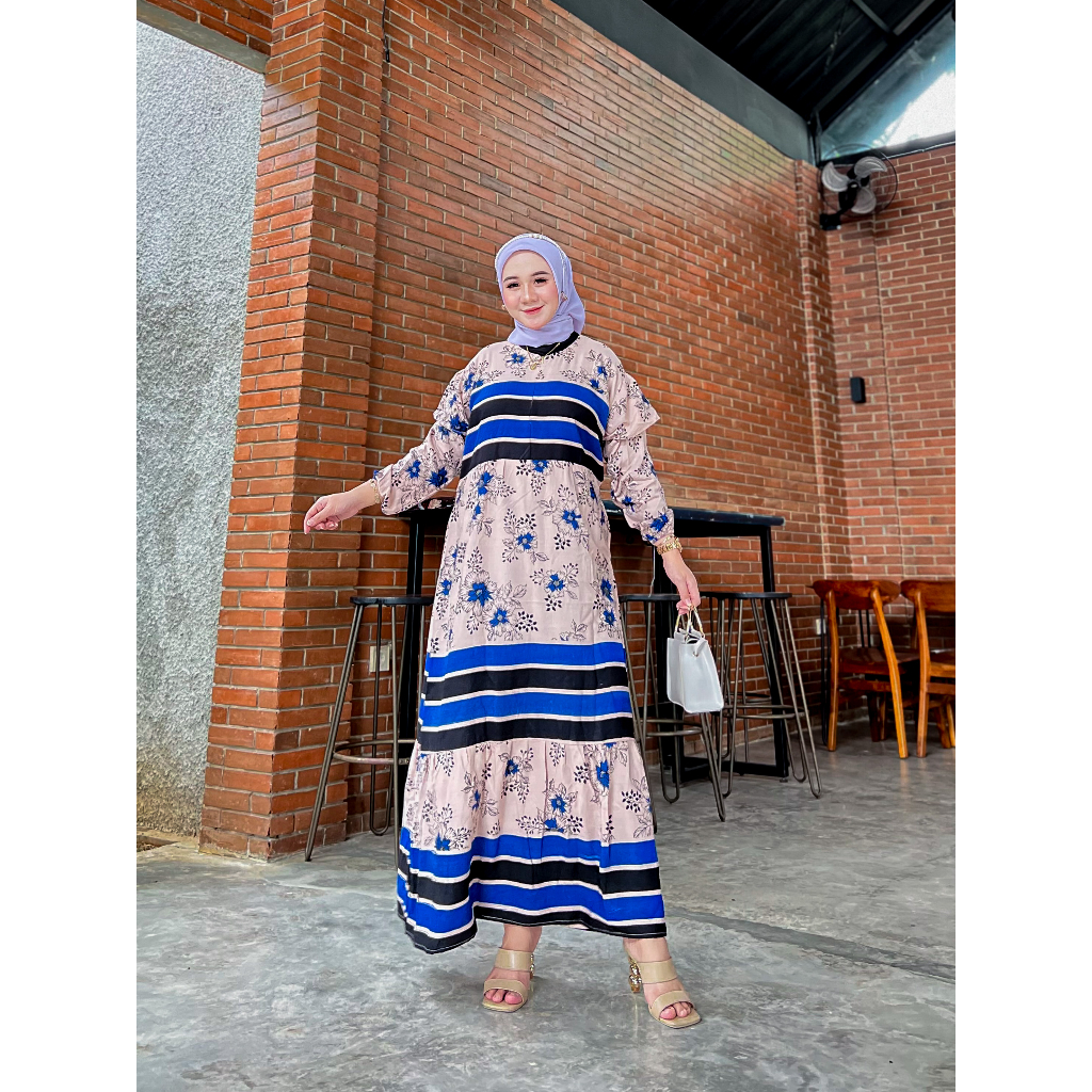 Longdress Wanita Gaun Panjang Dress Maxi Lengan Panjang Kekinian Resleting Depan Busui Ld 110 cm