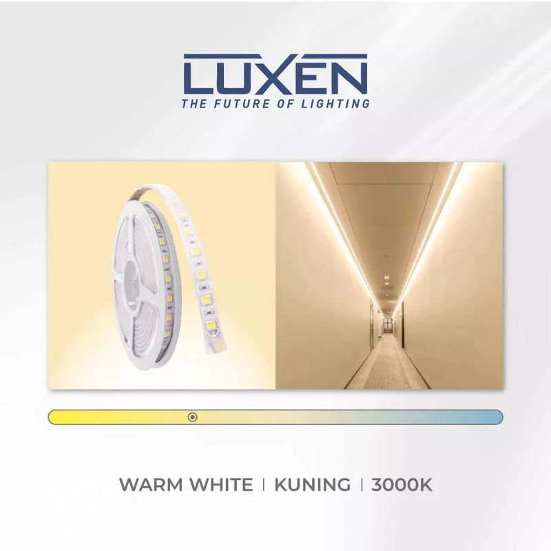 LUXEN LAMPU LED STRIP PREMIER 5050 DC 12V 60W LUXEN 5 METER SUPER TERANG  PUTIH COOL DAYLIGHT 6500K KUNING WARM WHITE 3000K NATURAL SEMU 4000K BERGARANSI 1 TAHUN BAGUS KUALITAS TERJAMIN