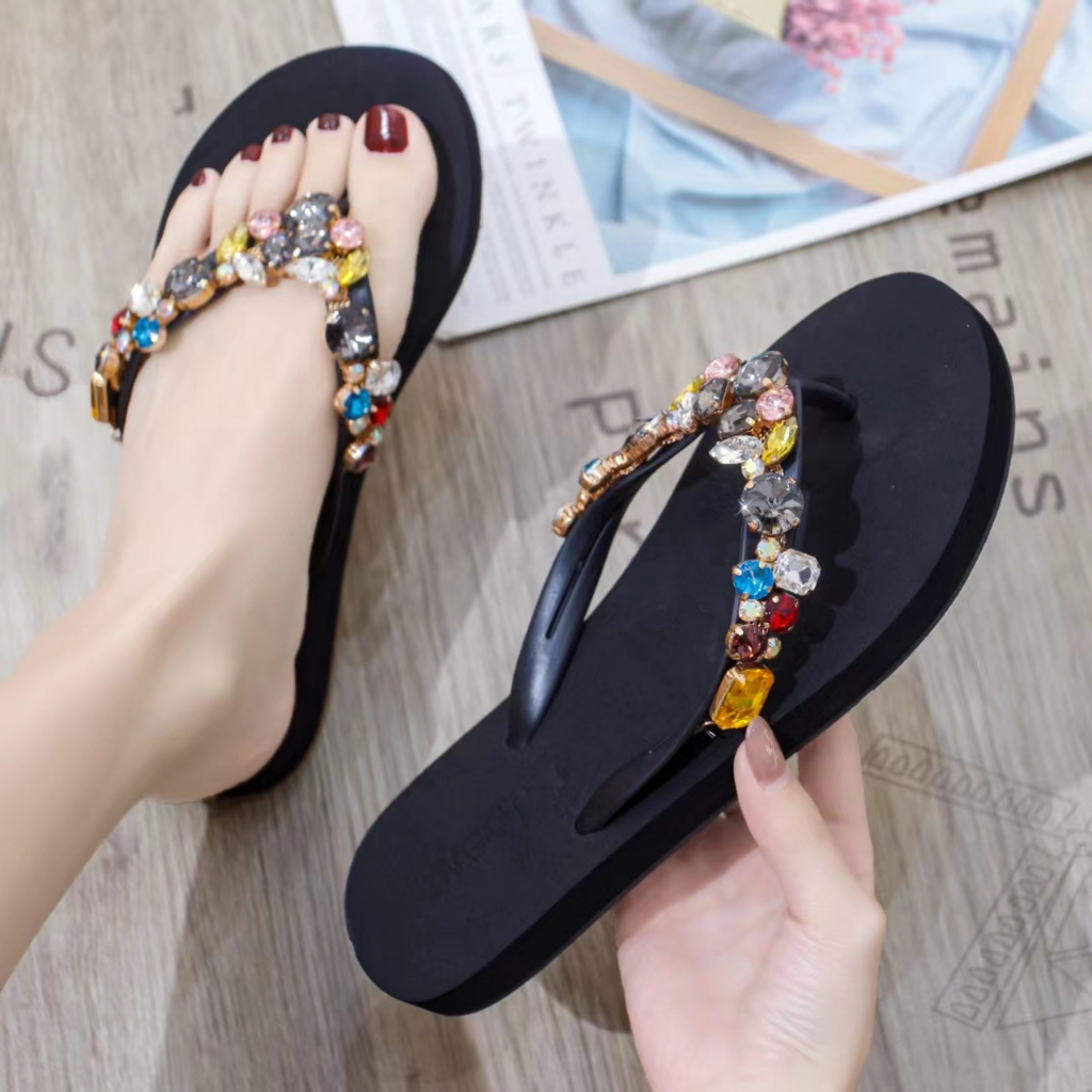 Sandal Jepit INGVIVI Wedges  719 / Sandal Ingvv Swarovsky Wedge Permata / Spons / Spon Flip