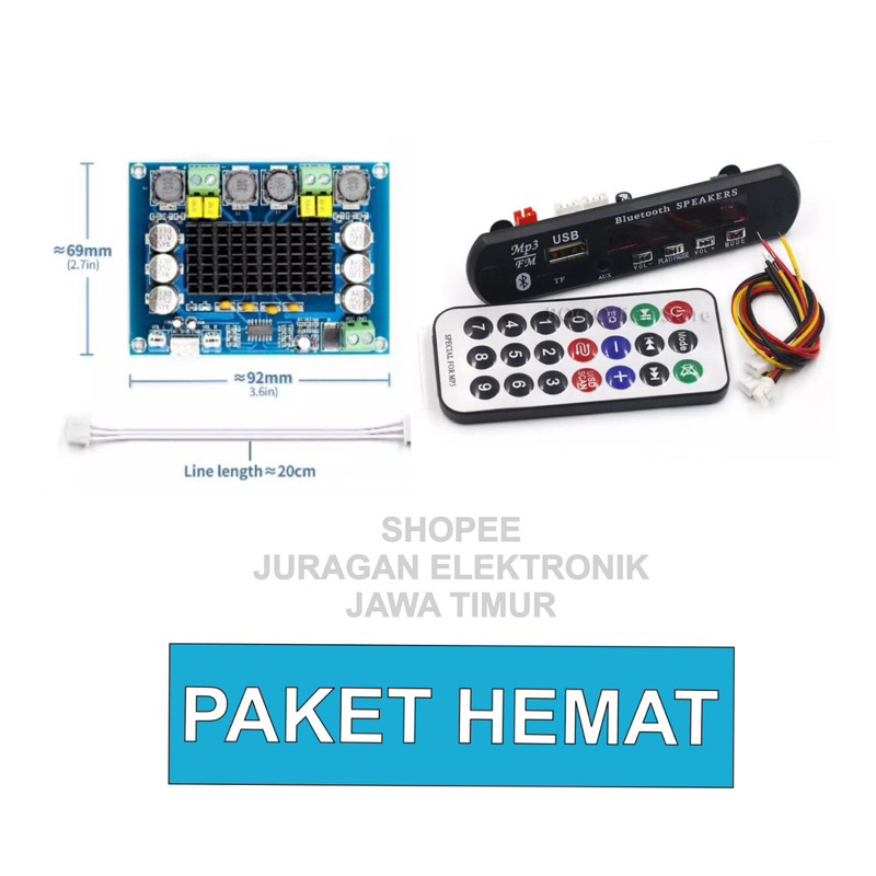 PAKET HEMAT TPA3116D2 2.1 2X120W TPA3110 + MODULE BLUETOOTH MP3 POWER AMPLIFIER CLASS D 12V DC