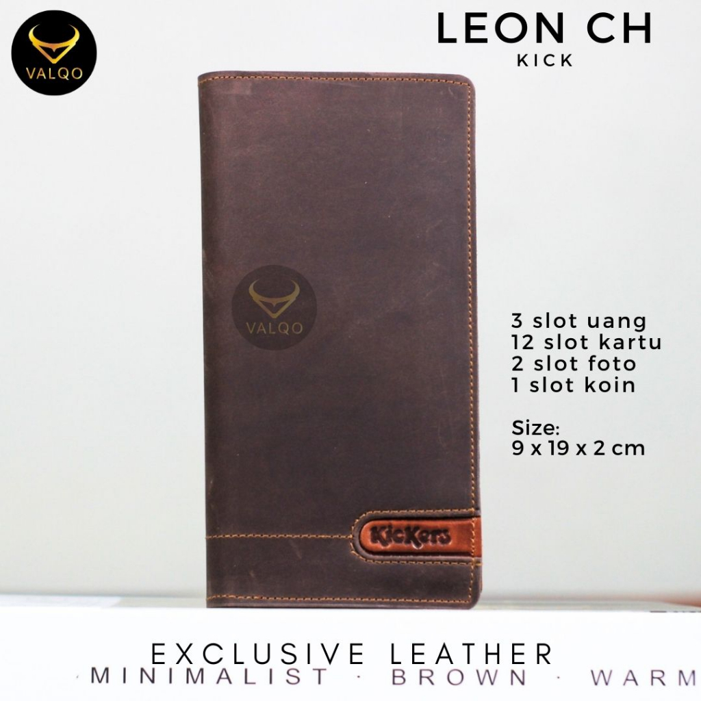 [VALQO] LEON CH Dompet Kulit Sapi Crazy Horse Pria Wanita 12 Kartu 2 Foto