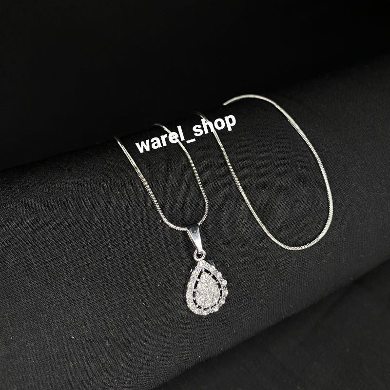 Kalung titanium model bulat liontin mutiara oval terbaru