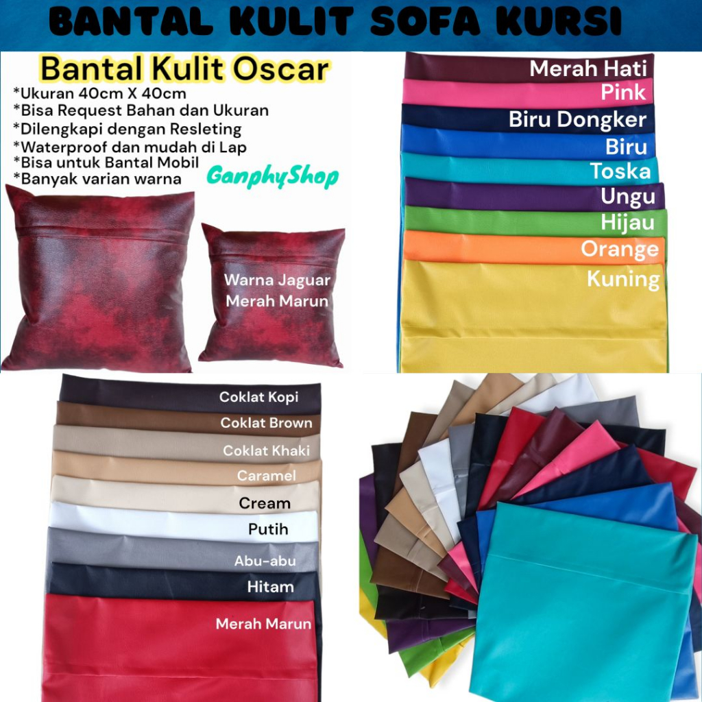 Bantal Kursi Sofa Tamu Tidur Kepala Bahan Kulit Oscar Sintetis Imitasi MurahJaguar Merah 40cm x 40cm