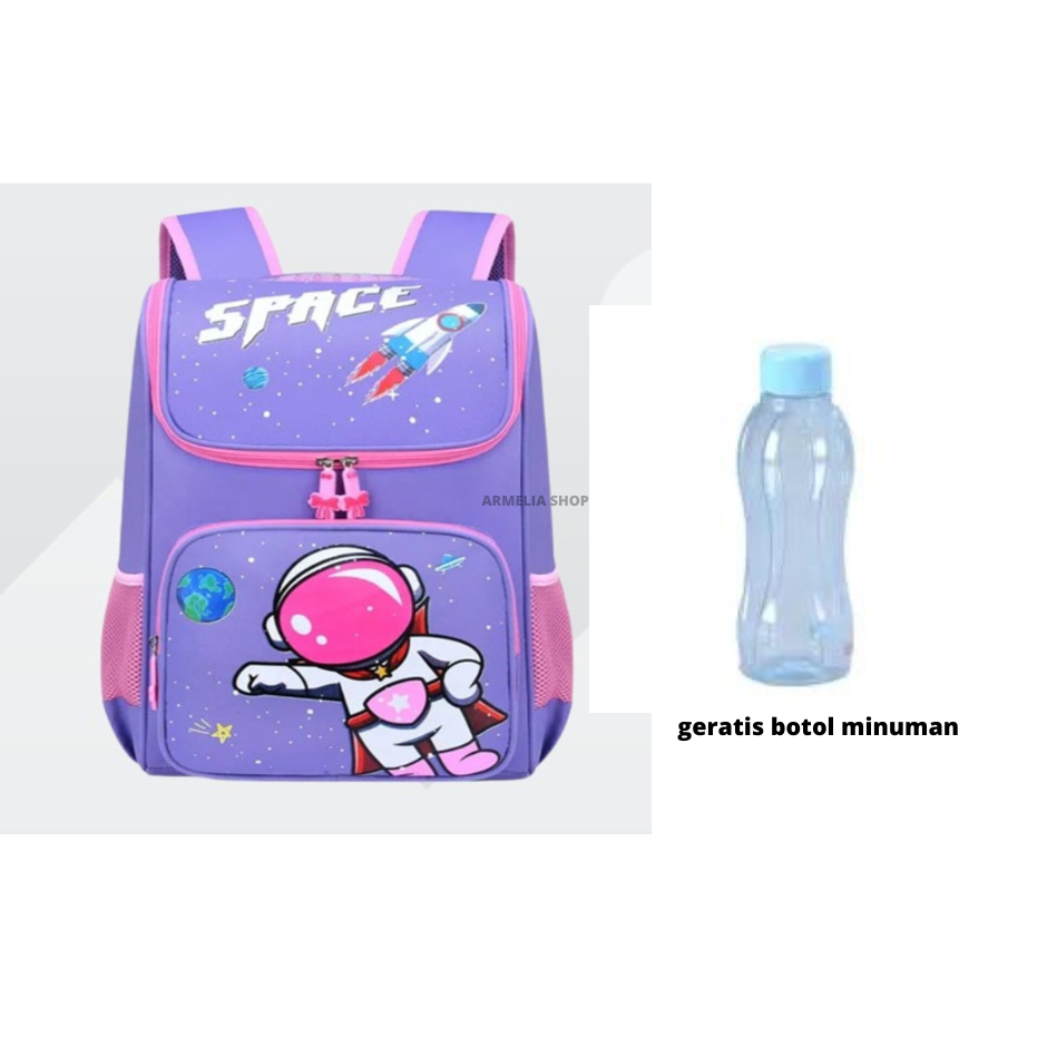 ARMELIA SHOP Tas sekolah anak laki laki astronot tas ransel untuk anak SD SMP FREE botol minuman untuk tas