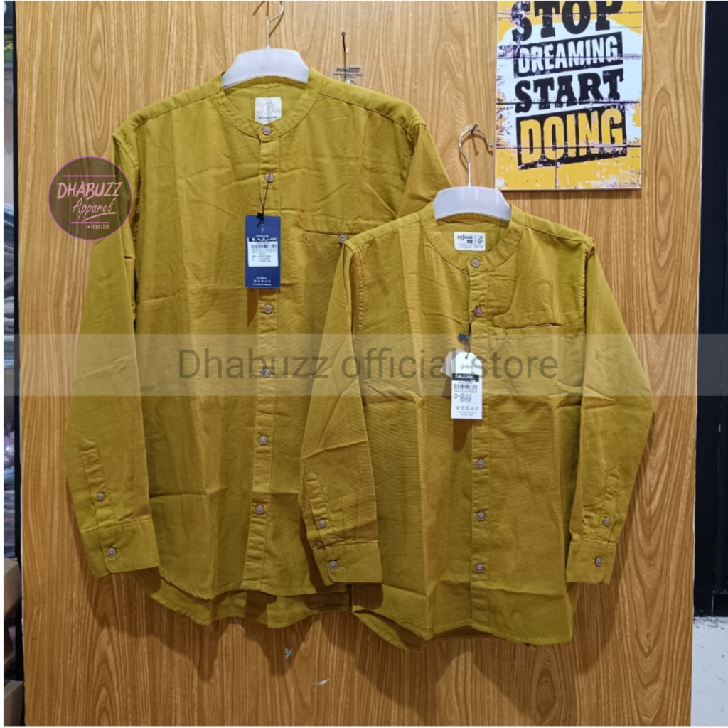 MUSTARD BAJU KEMEJA KOKO KEMKO COUPLE PASANGAN AYAH ANAK LENGAN PANJANG DAN PENDEK KANCING FULL ORIGINAL SAJUAK