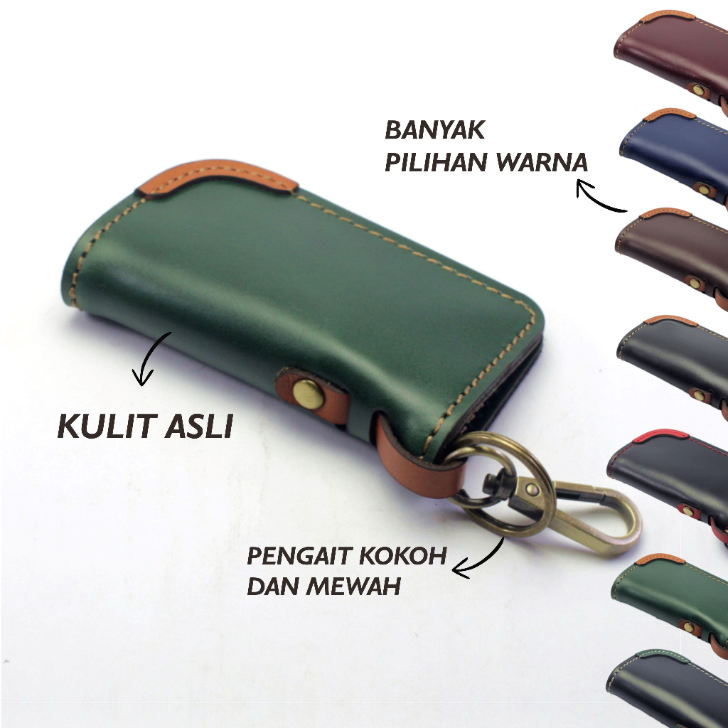 dompet stnk mobil motor kulit - gantungan kunci hijau tan - PHKC506