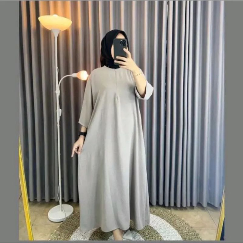 Daster gamis polos rayon twill tebal lembut jumbo lengan 3/4