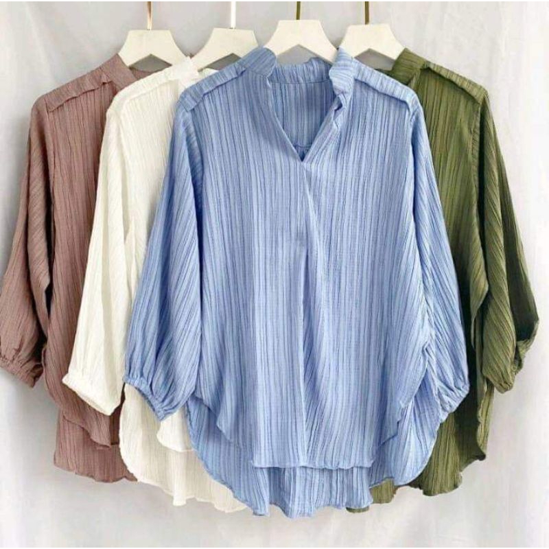 Livia Blouse Kemeja Outer Lady Crush Premium| wanita muat BB 40-90 kg